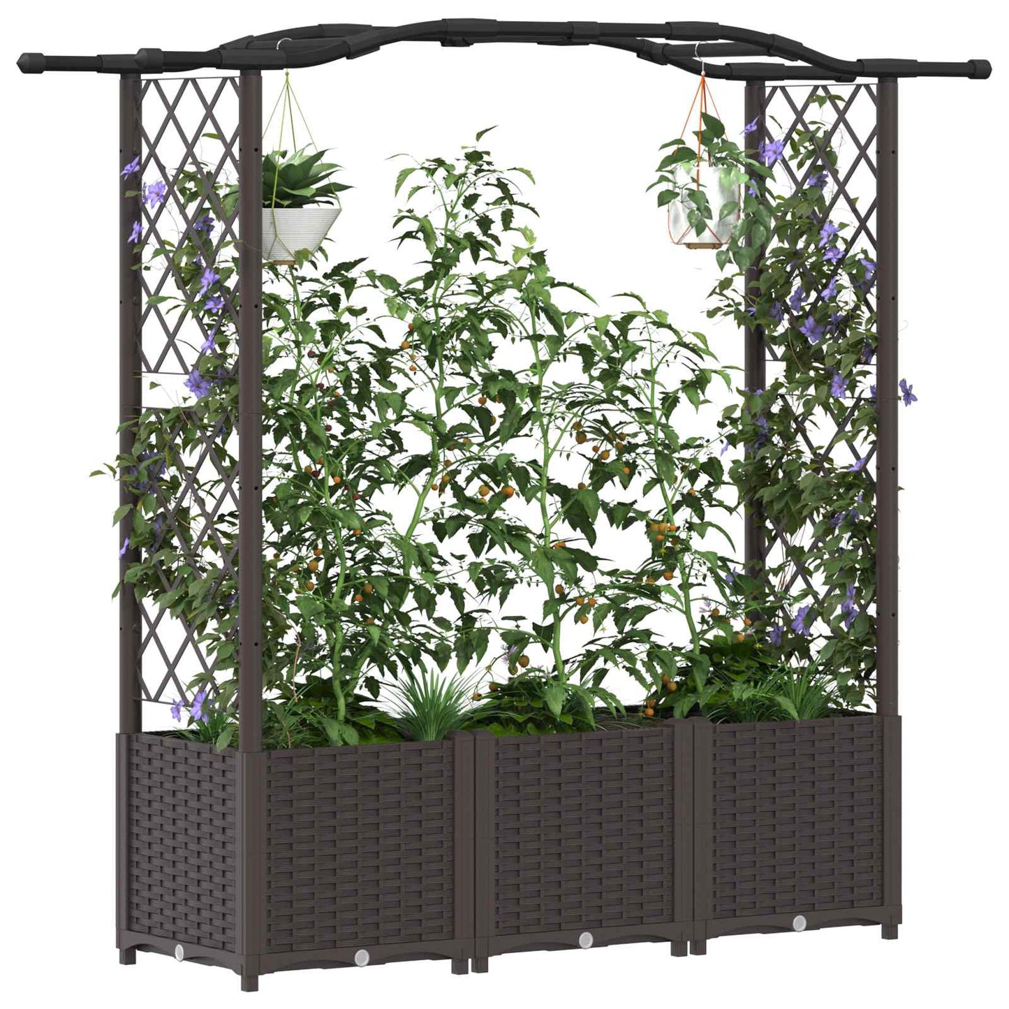 vidaXL Raised Bed with Trellis and Roof Brown 164 x 40 x 142 cm PP
