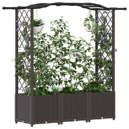 vidaXL Raised Bed with Trellis and Roof Brown 164 x 40 x 142 cm PP