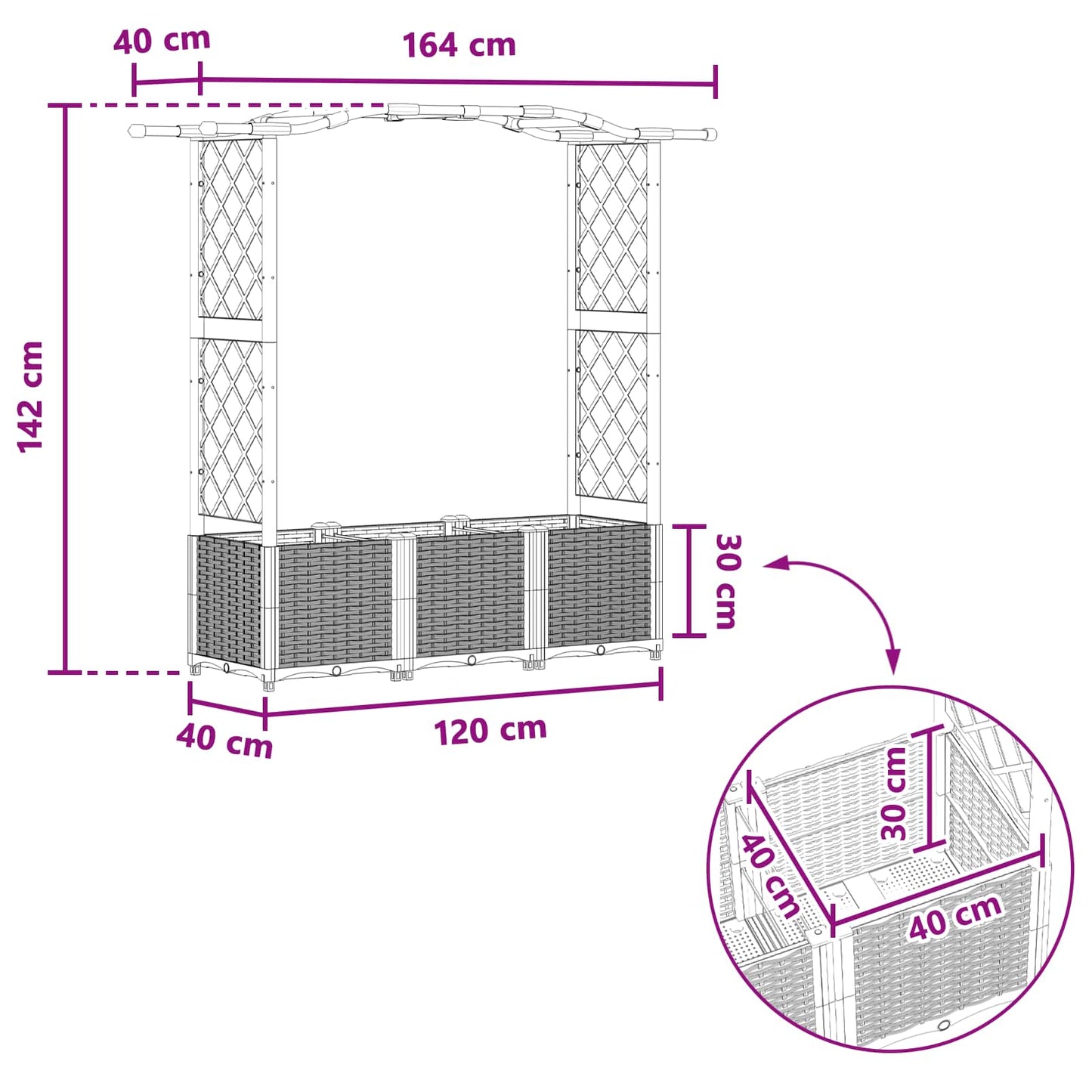 vidaXL Raised Bed with Trellis and Roof Brown 164 x 40 x 142 cm PP