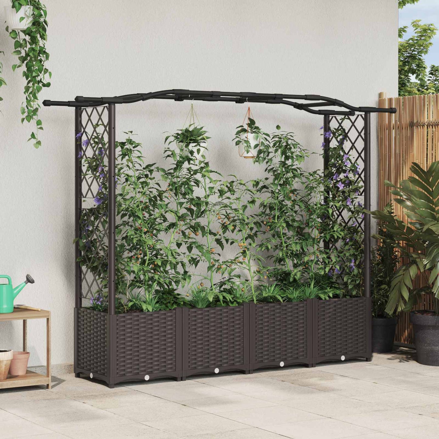 vidaXL Raised Bed with Trellis and Roof Brown 204 x 40 x 141 cm PP