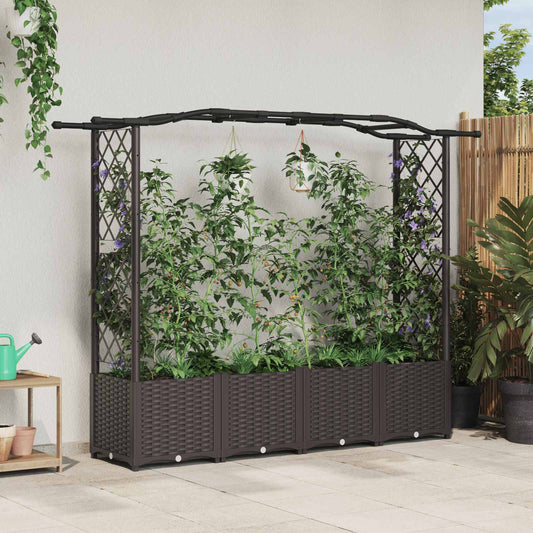 vidaXL Raised Bed with Trellis and Roof Brown 204 x 40 x 138 cm PP
