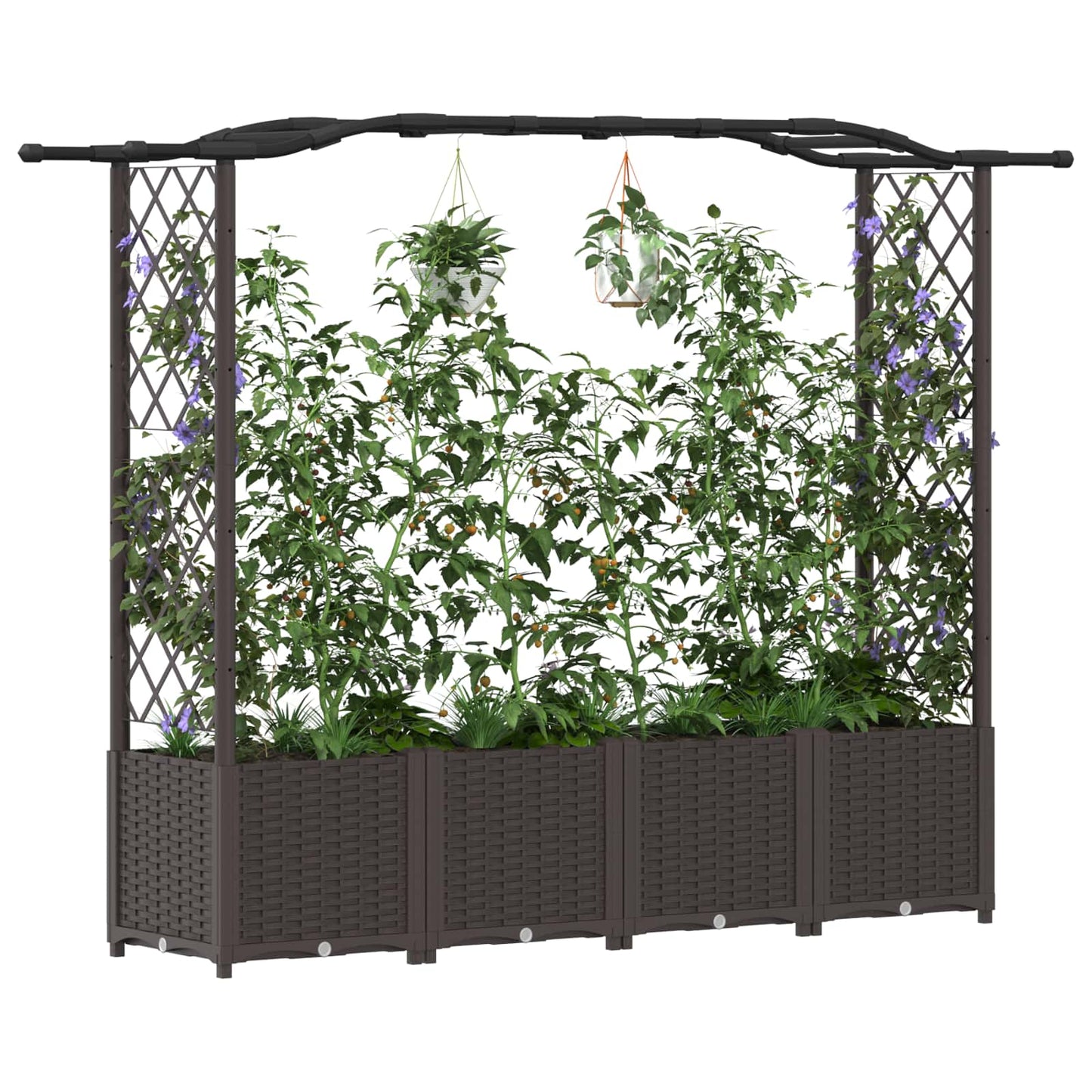 vidaXL Raised Bed with Trellis and Roof Brown 204 x 40 x 141 cm PP