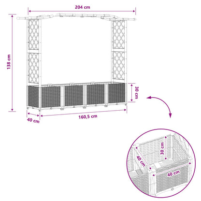 vidaXL Raised Bed with Trellis and Roof Brown 204 x 40 x 138 cm PP