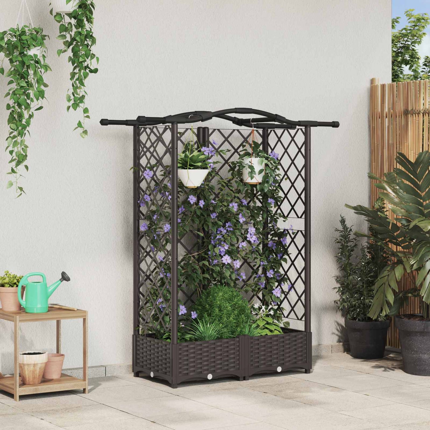 vidaXL Raised Bed with Trellis and Roof Brown 124 x 40 x 123 cm PP