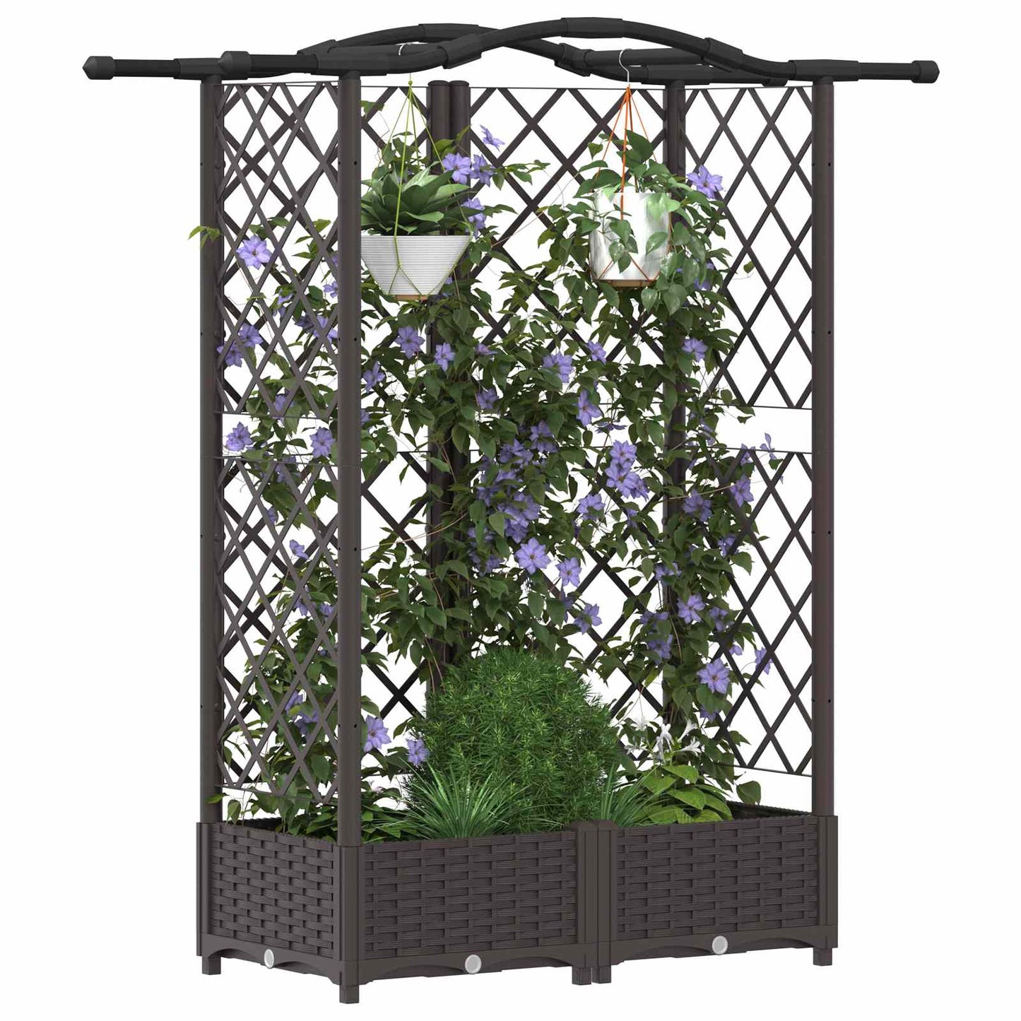 vidaXL Raised Bed with Trellis and Roof Brown 124 x 40 x 123 cm PP