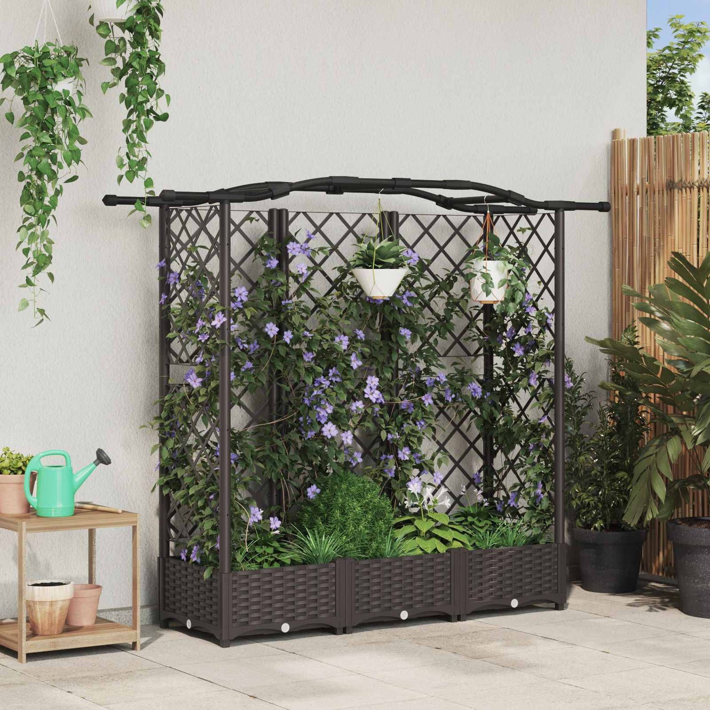 vidaXL Raised Bed with Trellis and Roof Brown 163 x 40 x 123 cm PP