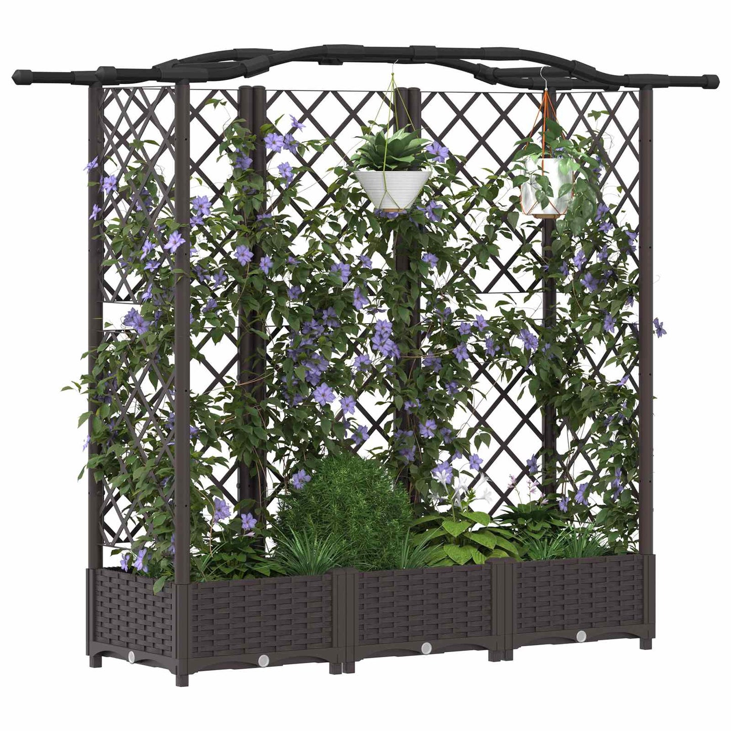 vidaXL Raised Bed with Trellis and Roof Brown 163 x 40 x 123 cm PP