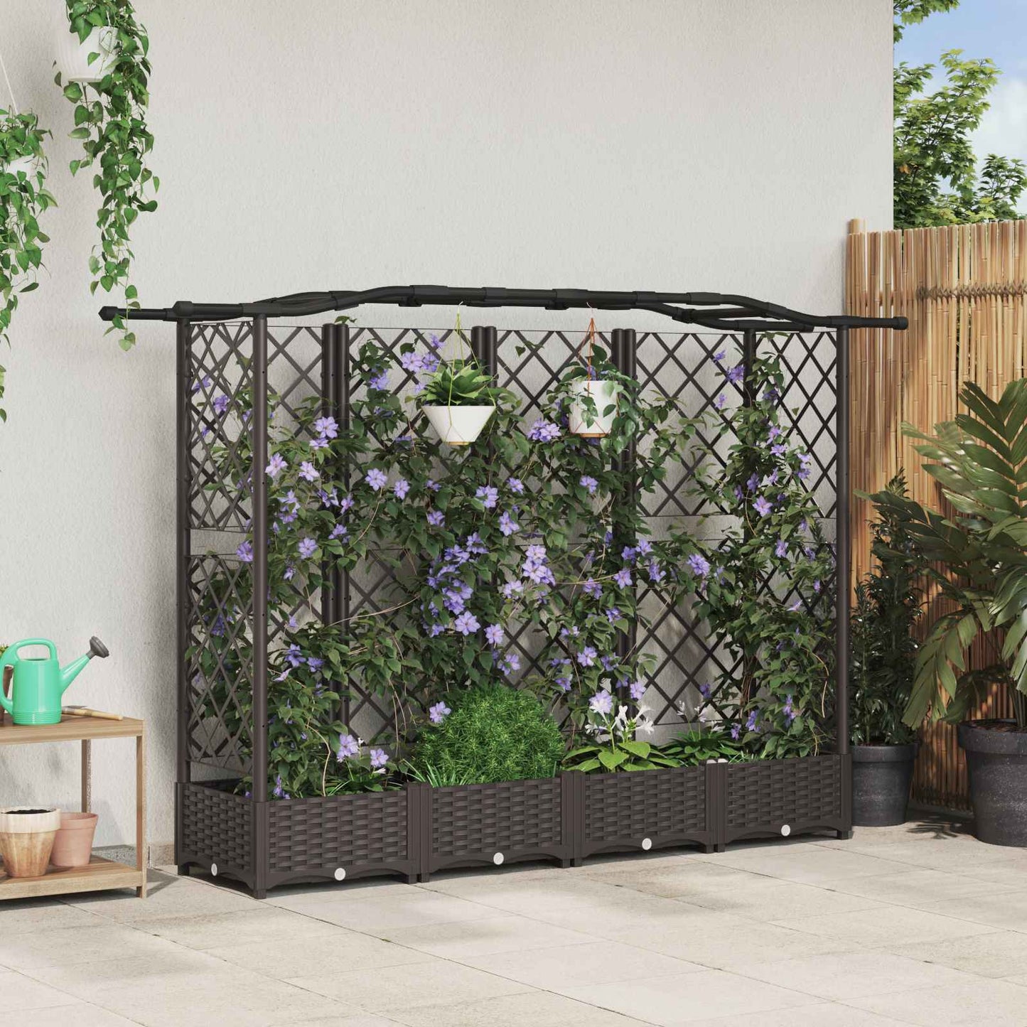 vidaXL Raised Bed with Trellis and Roof Brown 203.5 x 40 x 123 cm PP
