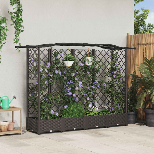 vidaXL Raised Bed with Trellis and Roof Brown 203.5 x 40 x 123 cm PP