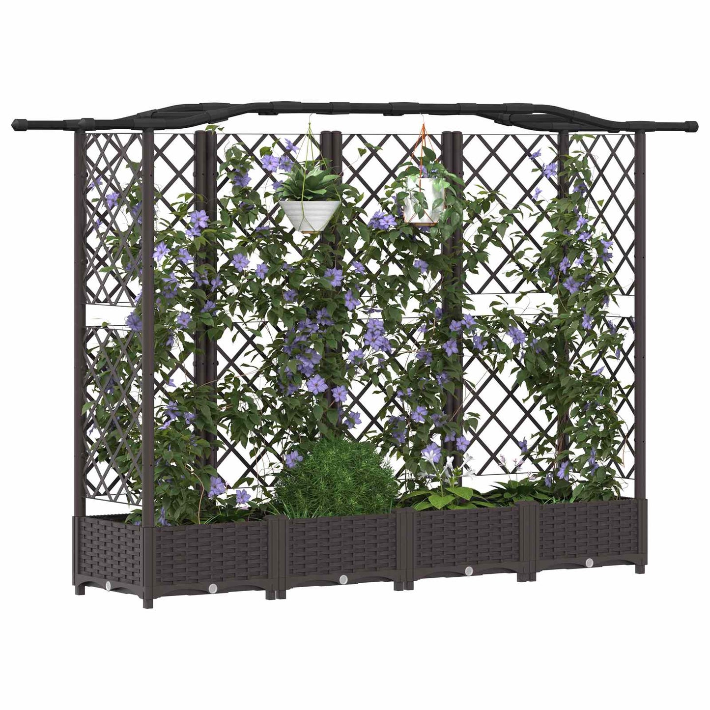 vidaXL Raised Bed with Trellis and Roof Brown 203.5 x 40 x 123 cm PP