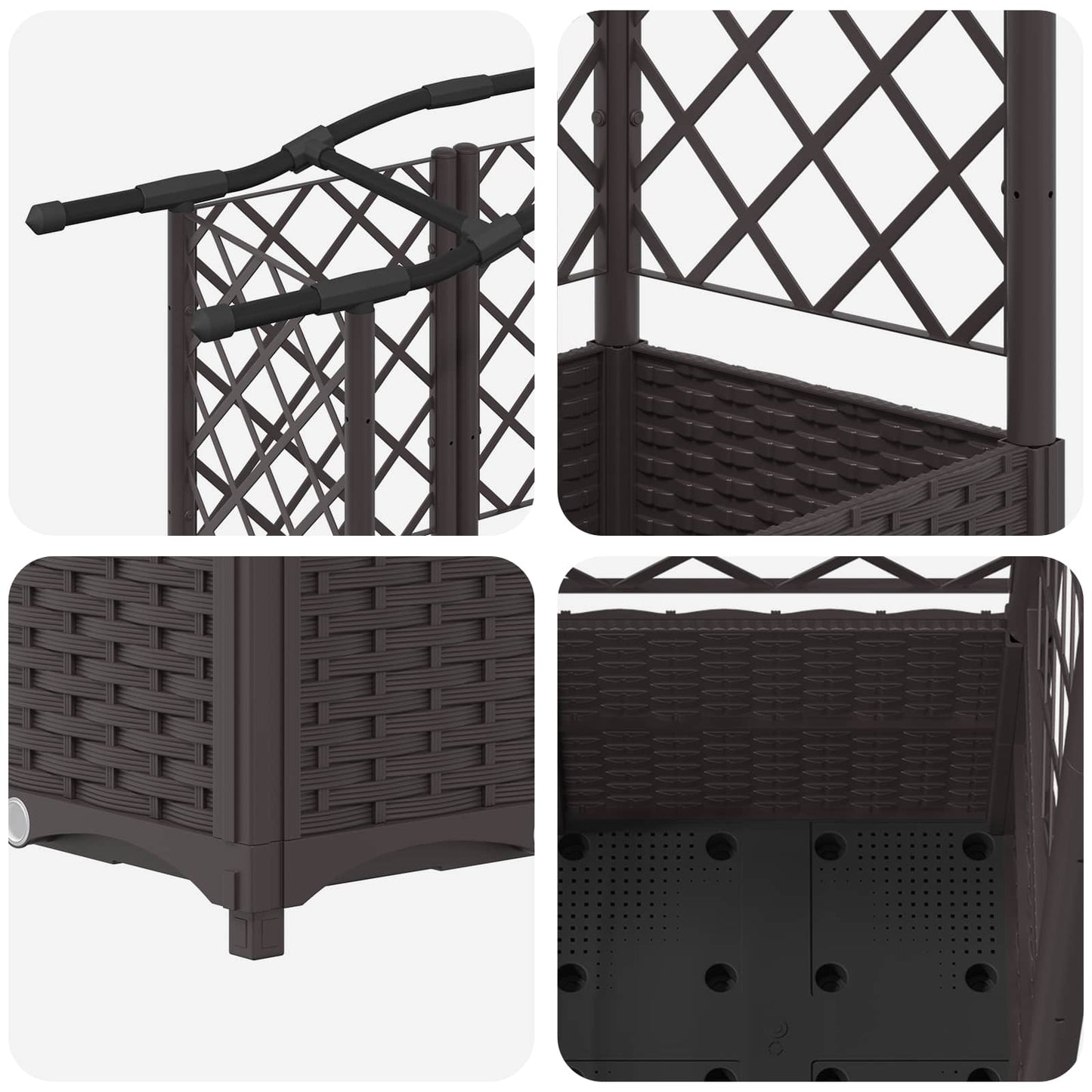 vidaXL Raised Bed with Trellis and Roof Brown 122 x 40 x 141 cm PP