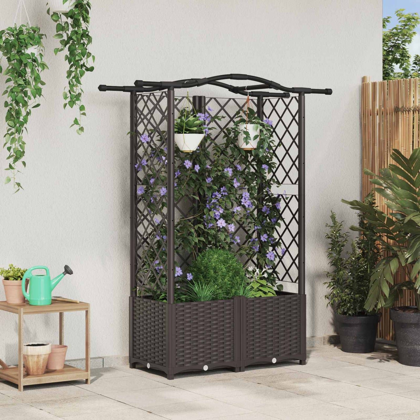vidaXL Raised Bed with Trellis and Roof Brown 122 x 40 x 141 cm PP