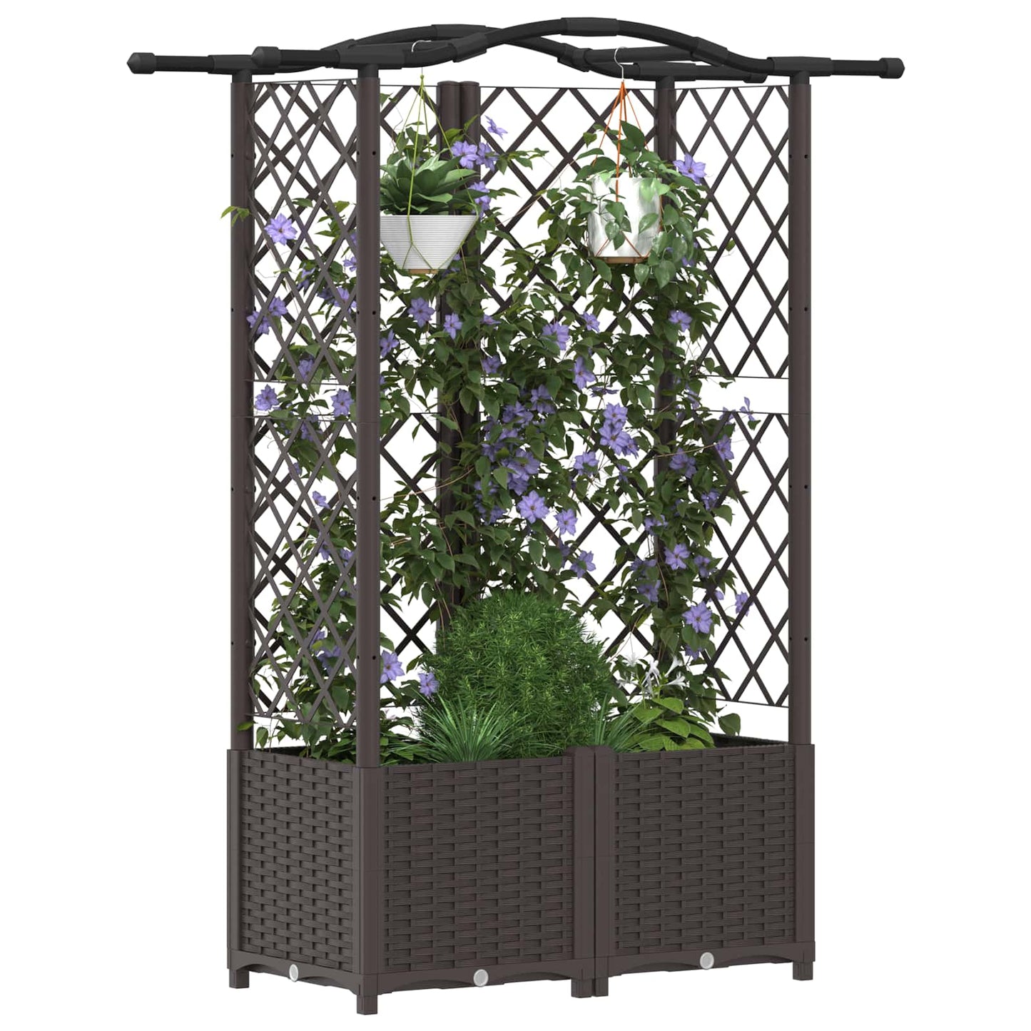 vidaXL Raised Bed with Trellis and Roof Brown 122 x 40 x 141 cm PP
