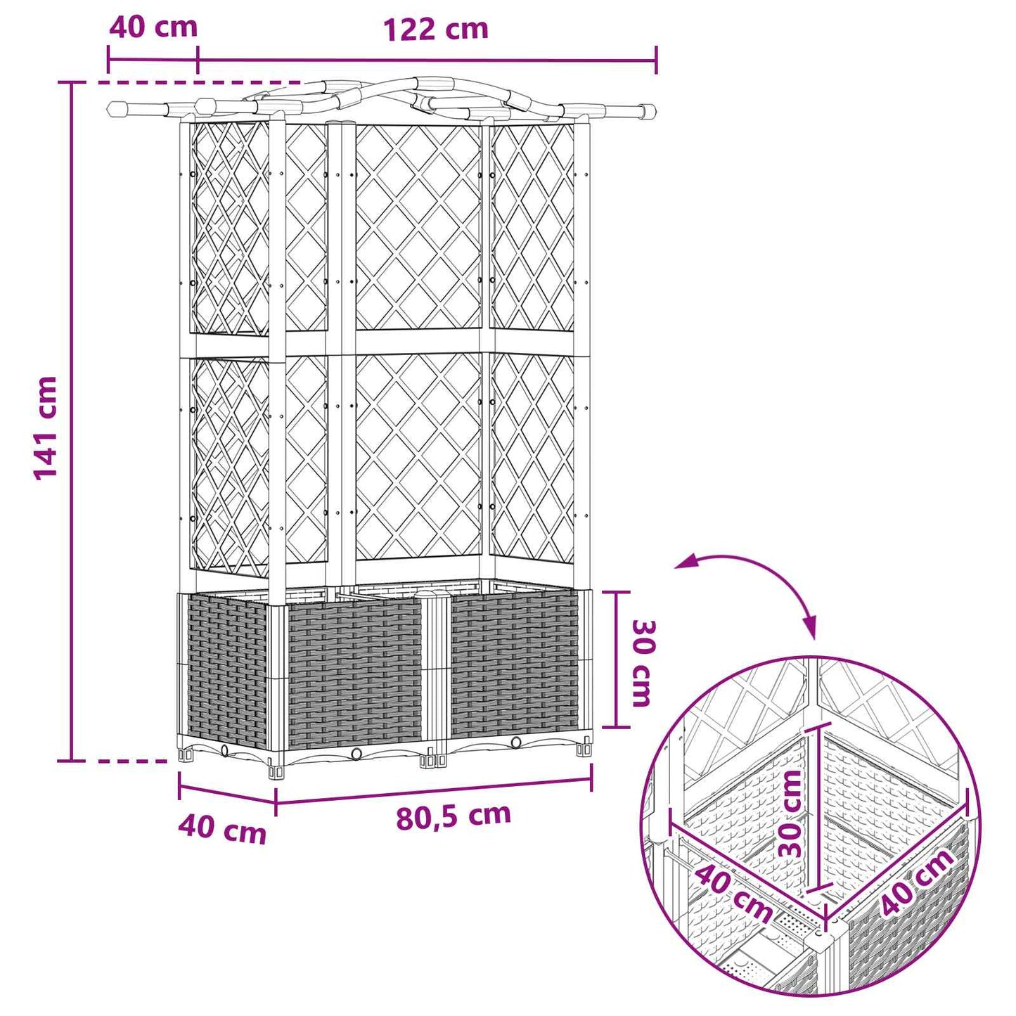 vidaXL Raised Bed with Trellis and Roof Brown 122 x 40 x 141 cm PP