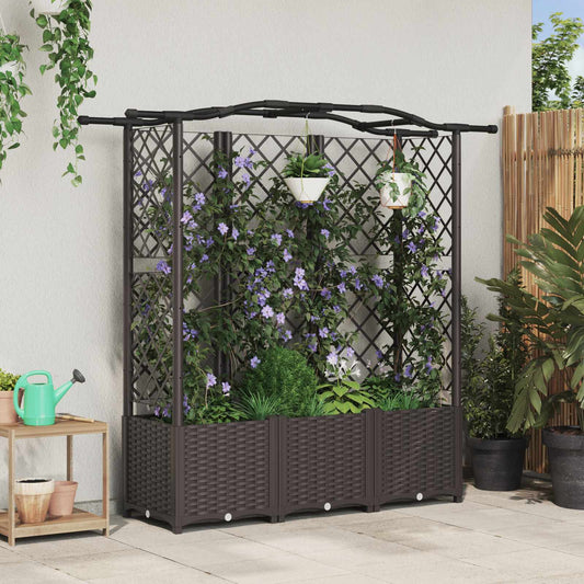 vidaXL Raised Bed with Trellis and Roof Brown 163 x 40 x 138 cm PP