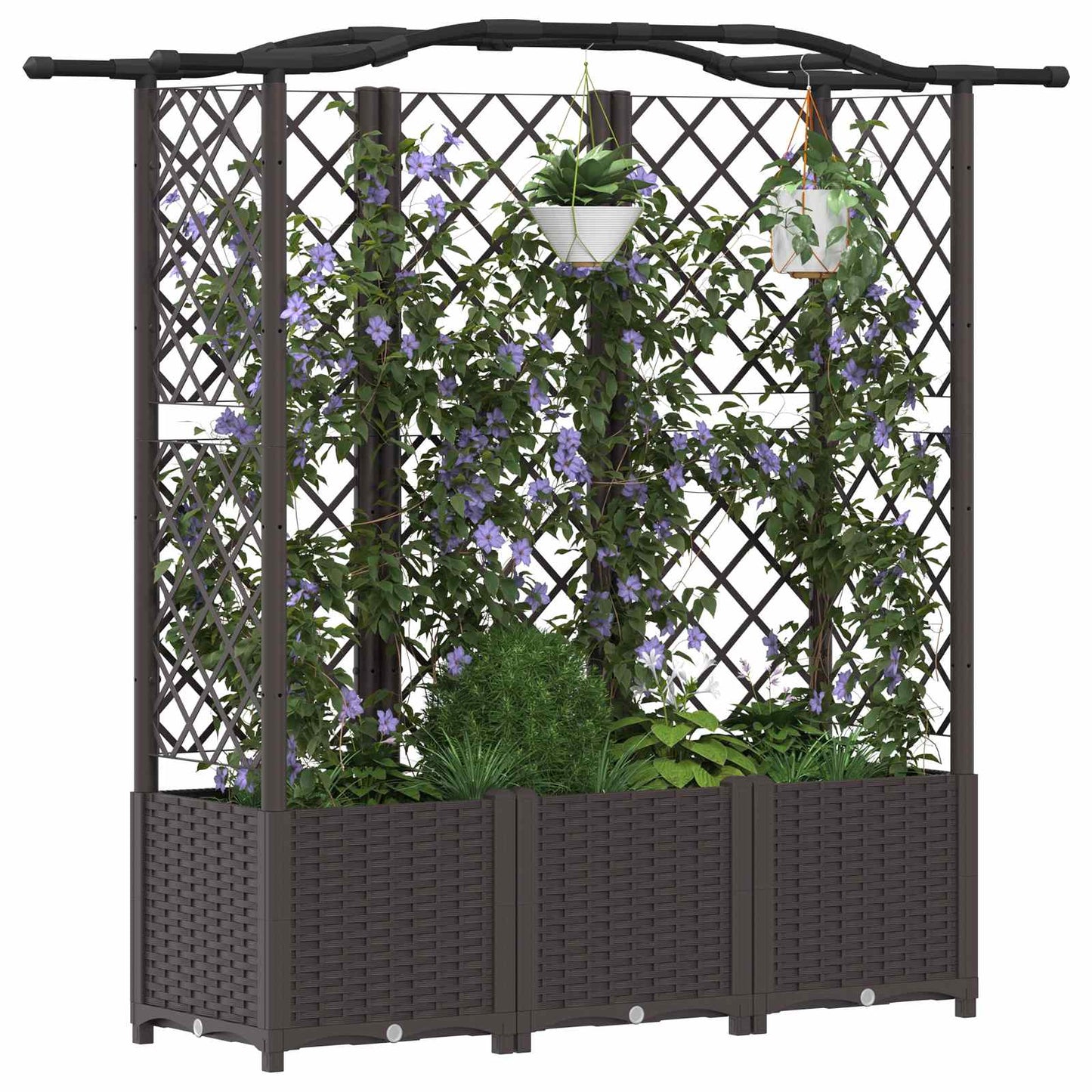 vidaXL Raised Bed with Trellis and Roof Brown 163 x 40 x 138 cm PP