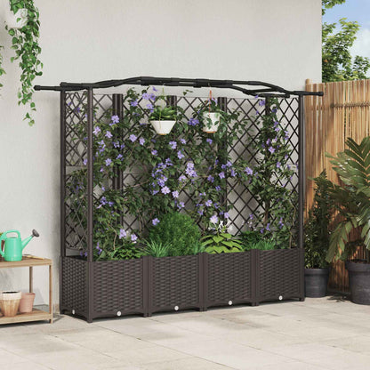vidaXL Raised Bed with Trellis and Roof Brown 204 x 40 x 138 cm PP