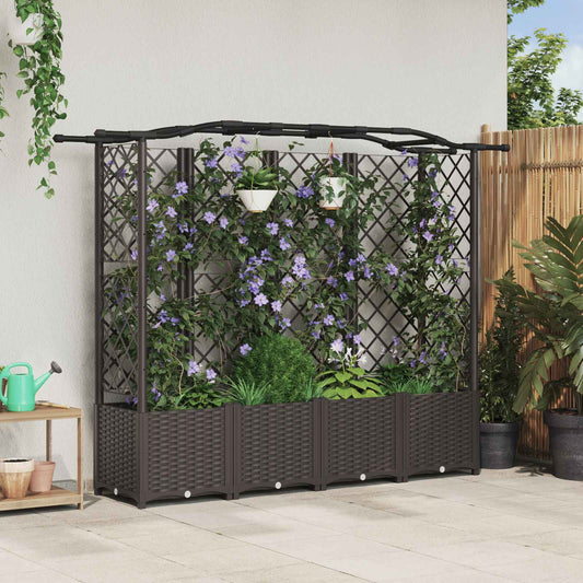 vidaXL Raised Bed with Trellis and Roof Brown 204 x 40 x 138 cm PP