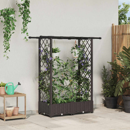 vidaXL Raised Bed with Trellis and Roof Brown 122.5 x 40 x 123 cm PP