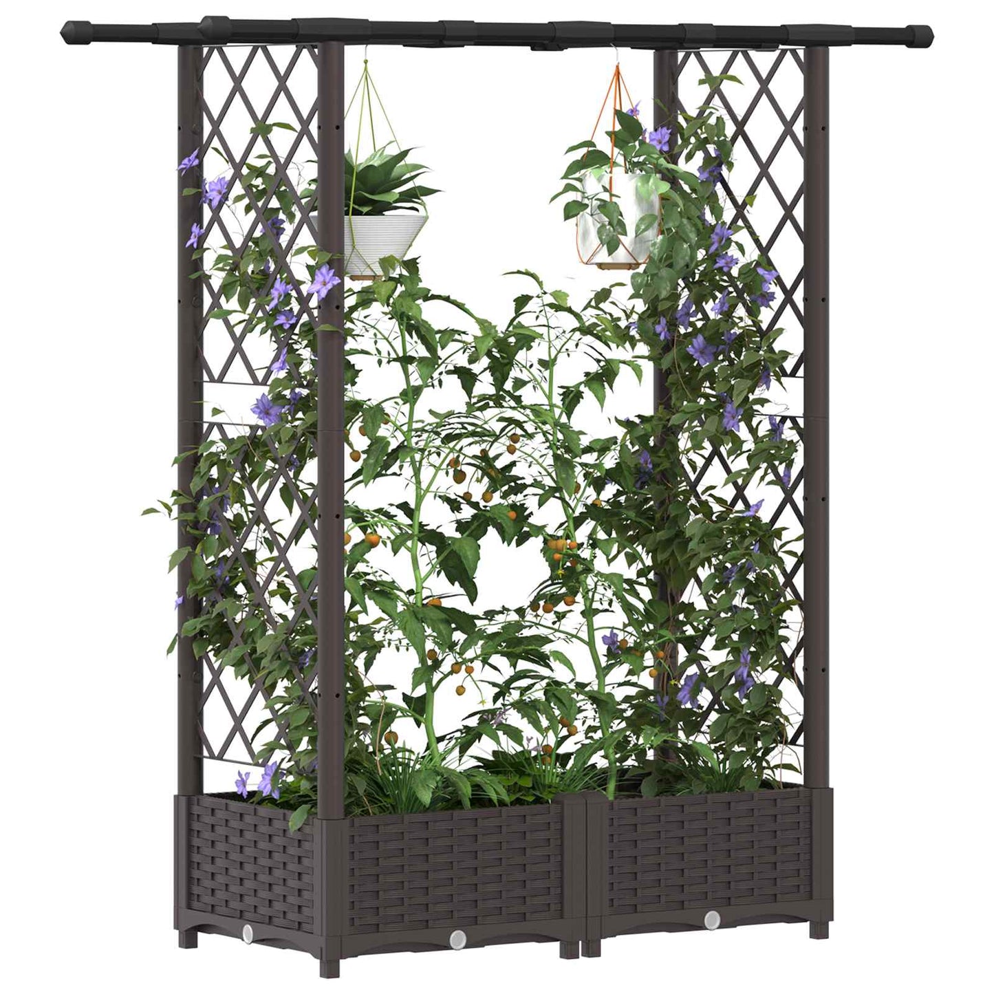vidaXL Raised Bed with Trellis and Roof Brown 122.5 x 40 x 123 cm PP