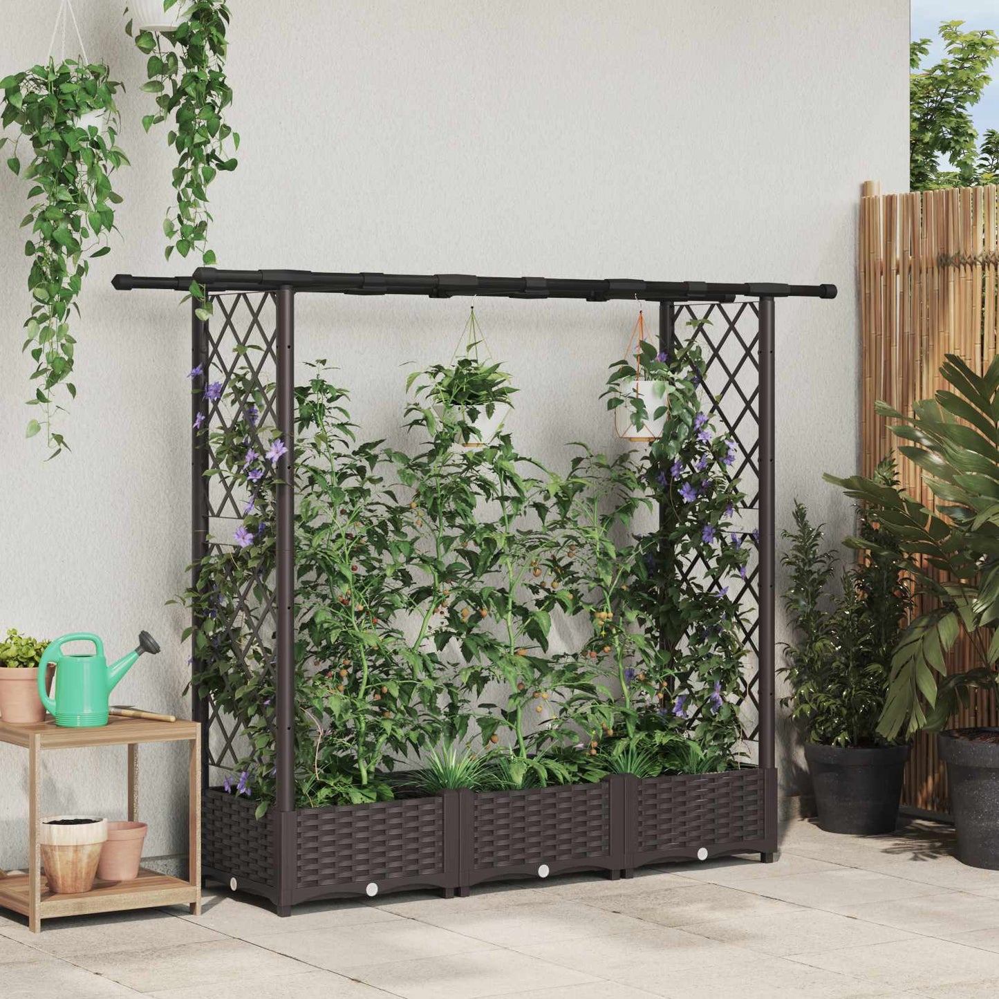 vidaXL Raised Bed with Trellis and Roof Brown 164 x 40 x 123 cm PP