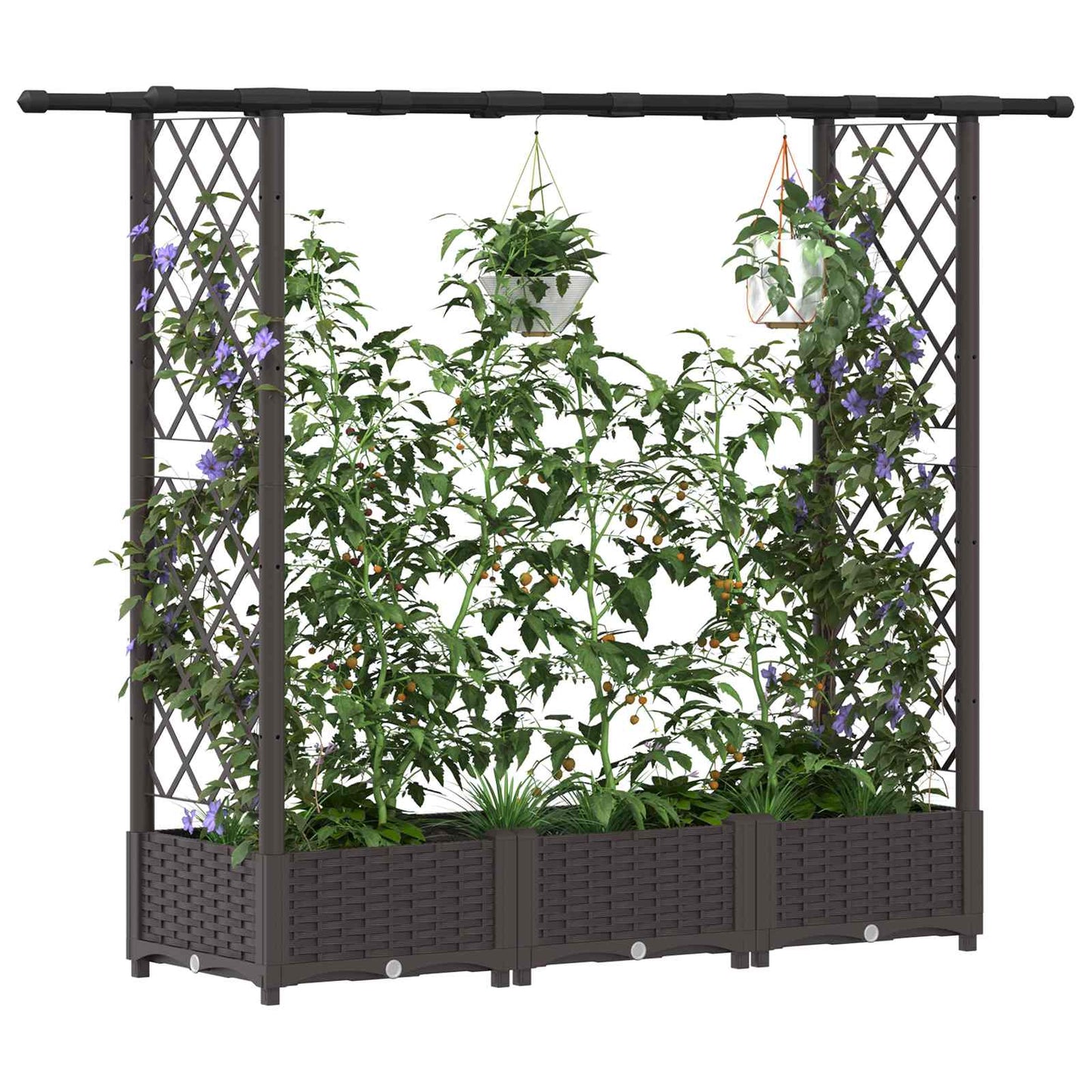 vidaXL Raised Bed with Trellis and Roof Brown 164 x 40 x 123 cm PP