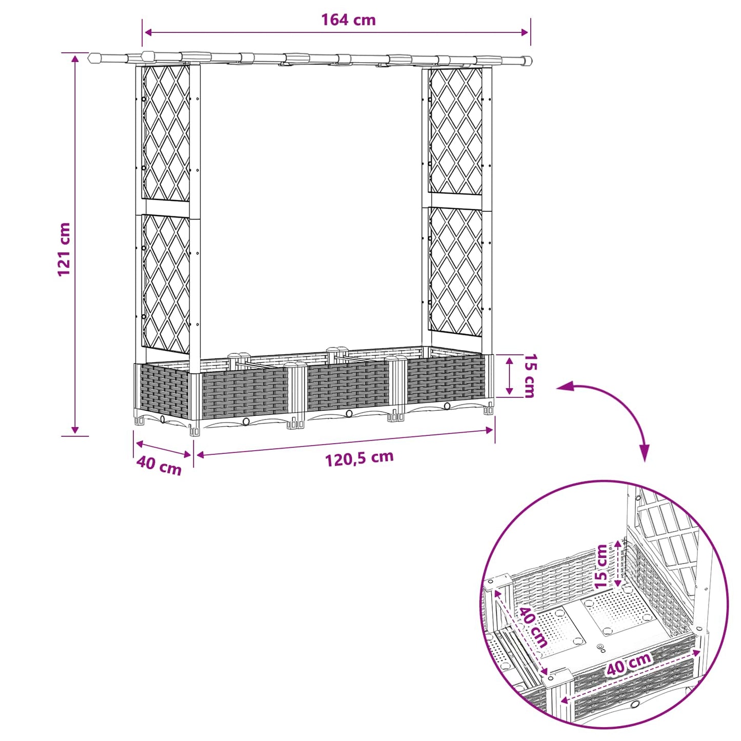 vidaXL Raised Bed with Trellis and Roof Brown 164 x 40 x 123 cm PP
