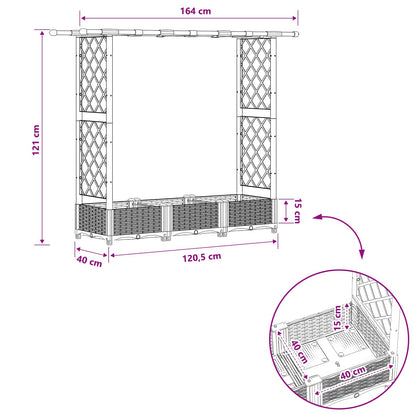 vidaXL Raised Bed with Trellis and Roof Brown 164 x 40 x 123 cm PP