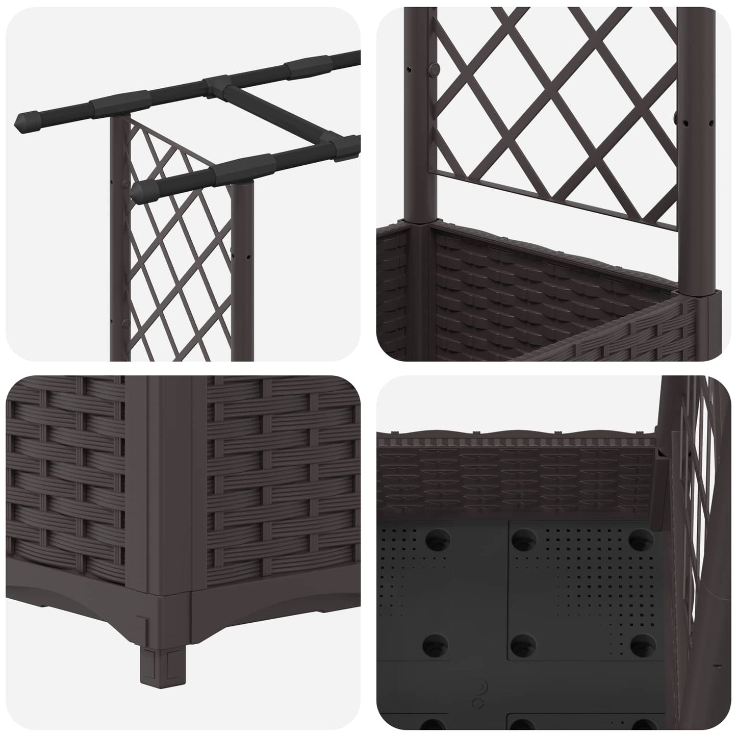 vidaXL Raised Bed with Trellis and Roof Brown 203 x 40 x 123 cm PP