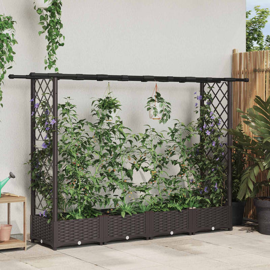 vidaXL Raised Bed with Trellis and Roof Brown 203 x 40 x 121 cm PP