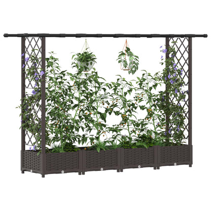 vidaXL Raised Bed with Trellis and Roof Brown 203 x 40 x 123 cm PP