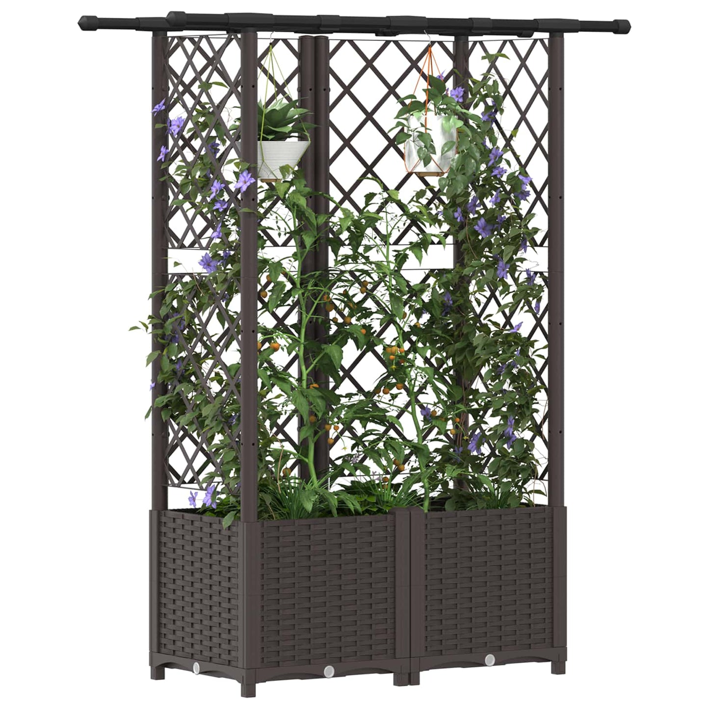 vidaXL Raised Bed with Trellis and Roof Brown 124.5 x 40 x 138 cm PP