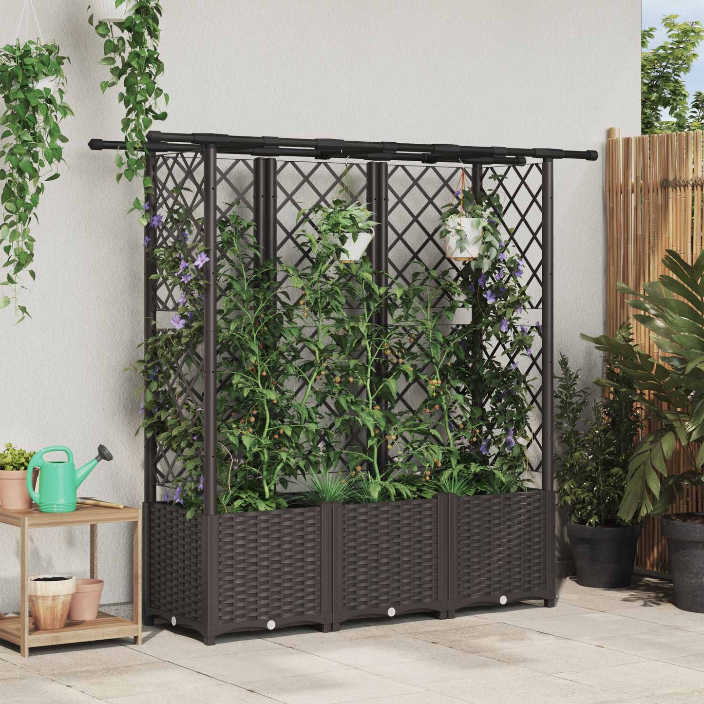 vidaXL Raised Bed with Trellis and Roof Brown 162.5 x 40 x 138 cm PP