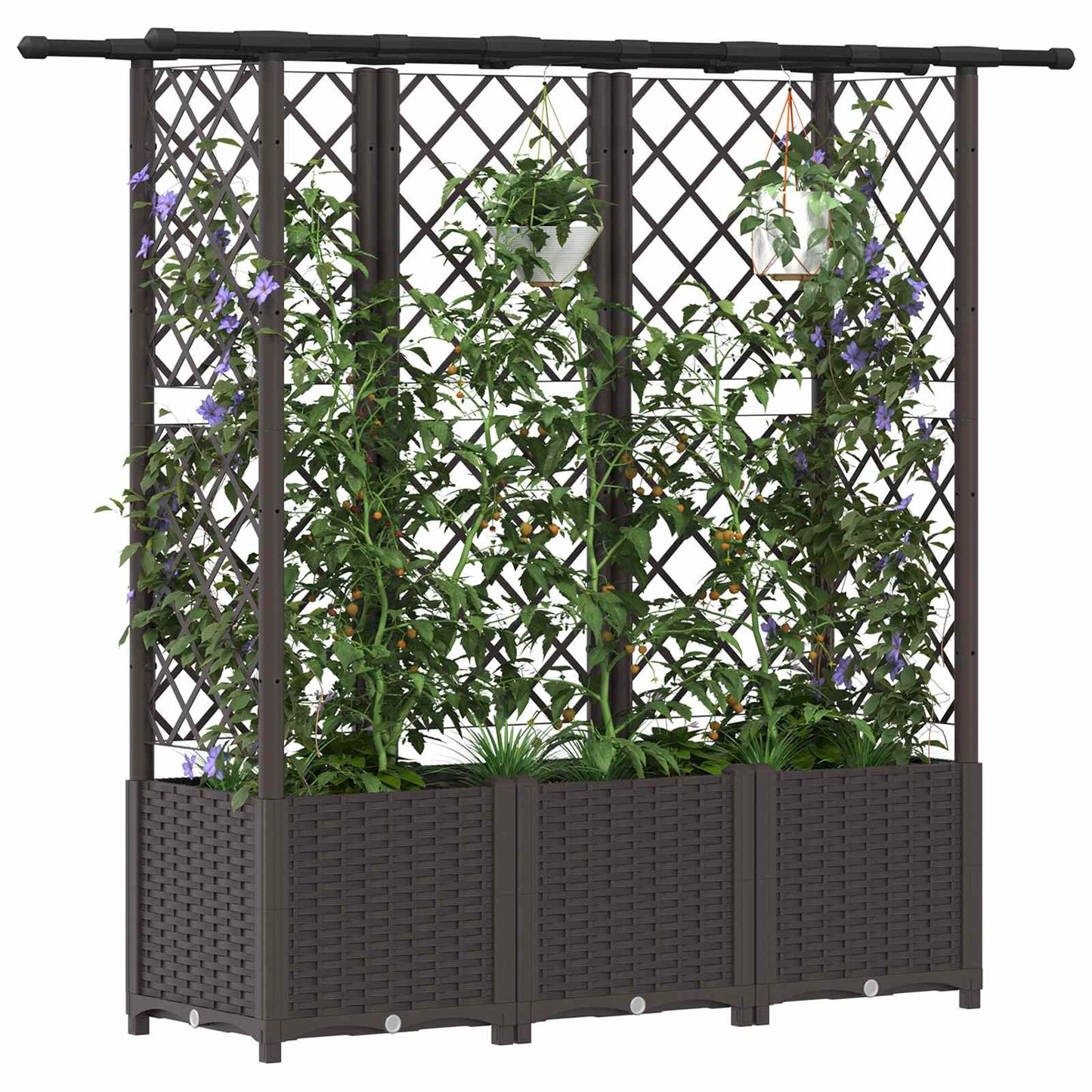 vidaXL Raised Bed with Trellis and Roof Brown 162.5 x 40 x 138 cm PP
