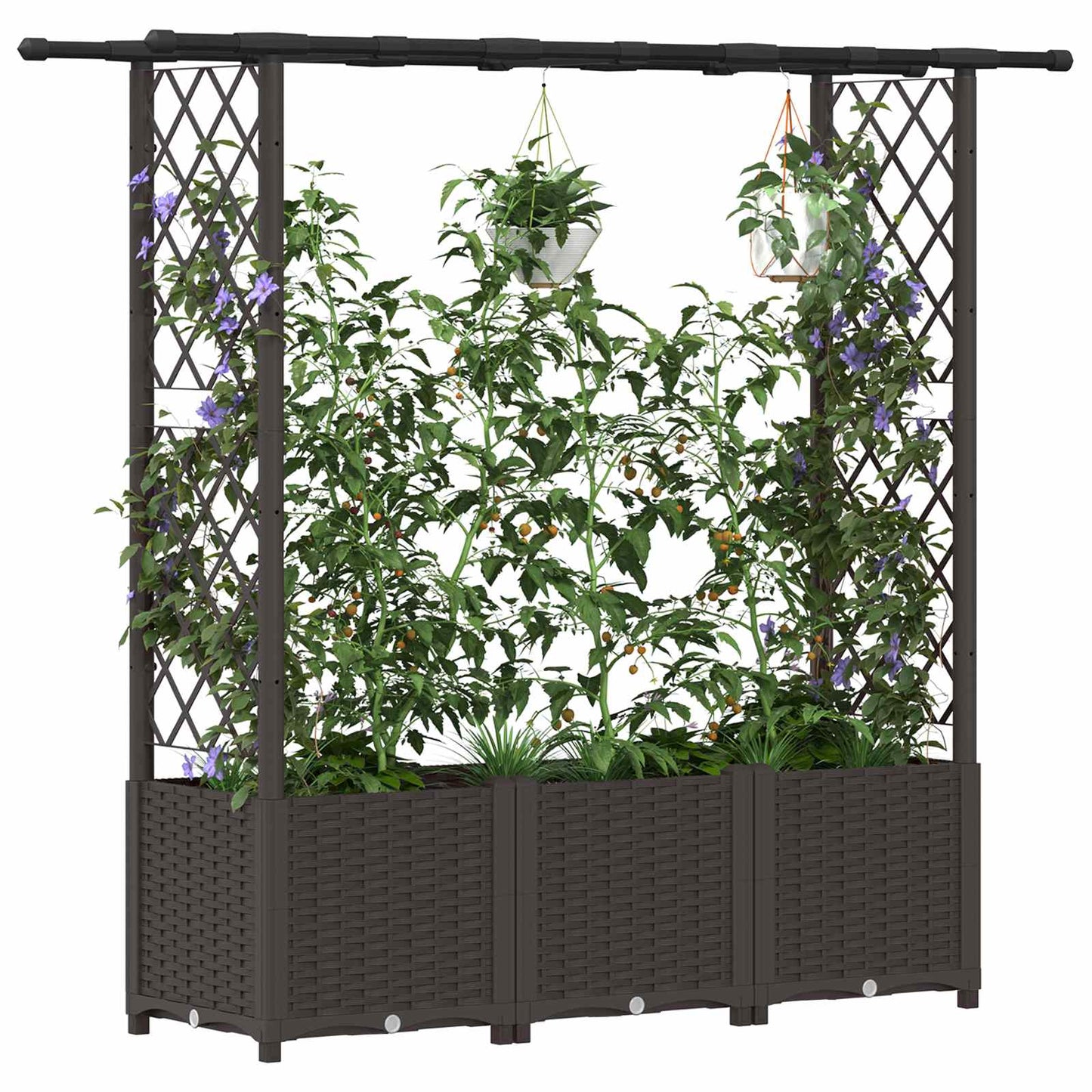 vidaXL Raised Bed with Trellis and Roof Brown 162.5 x 40 x 136 cm PP