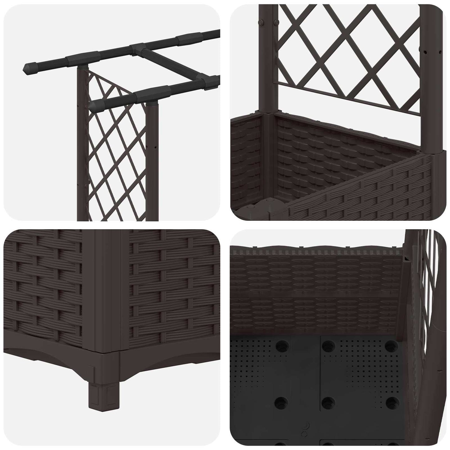 vidaXL Raised Bed with Trellis and Roof Brown 203 x 40 x 136 cm PP