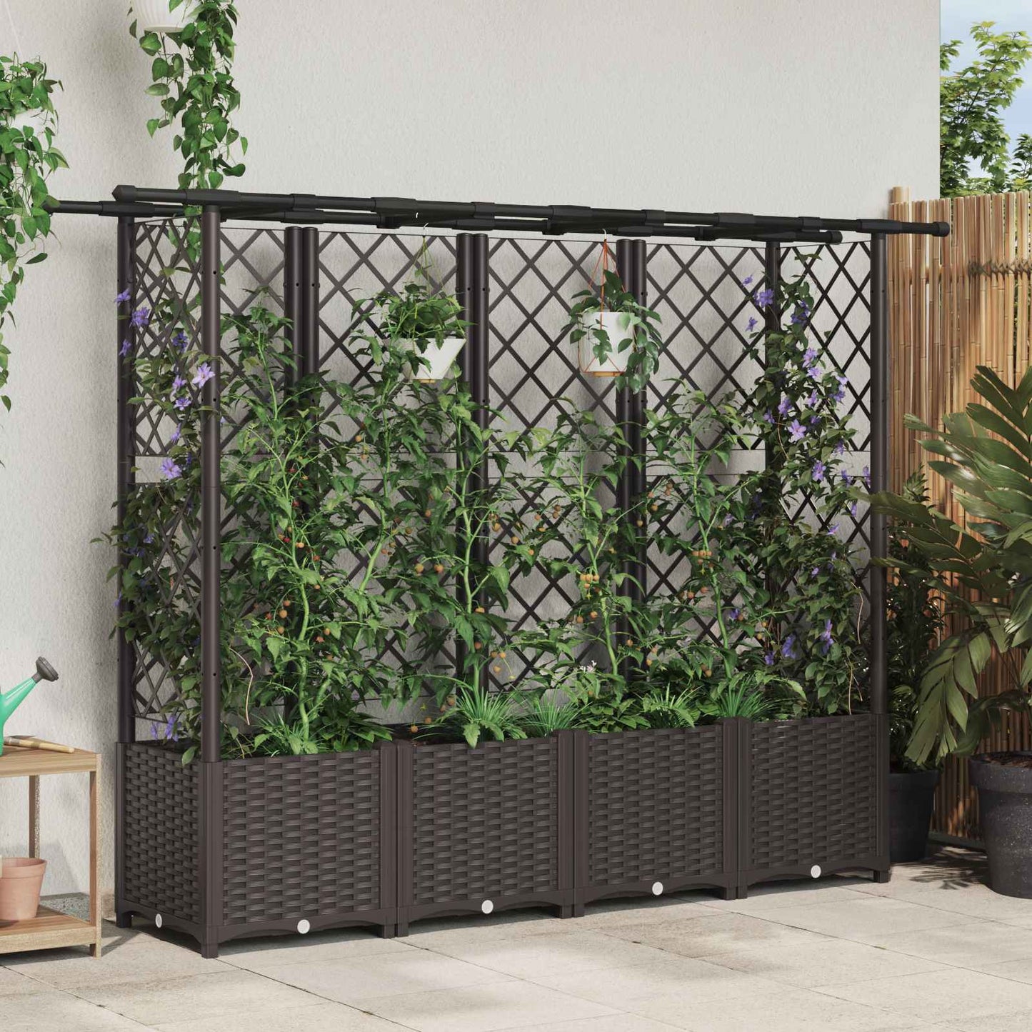 vidaXL Raised Bed with Trellis and Roof Brown 203 x 40 x 138 cm PP