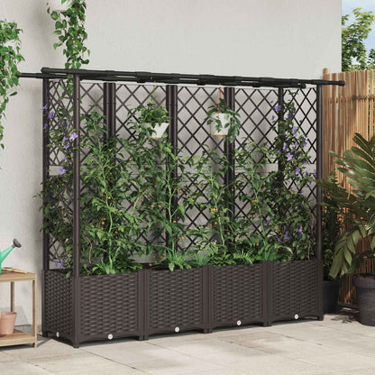 vidaXL Raised Bed with Trellis and Roof Brown 203 x 40 x 138 cm PP