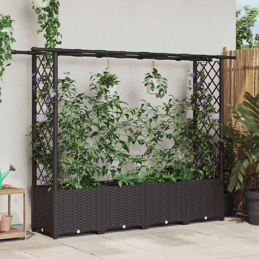 vidaXL Raised Bed with Trellis and Roof Brown 203 x 40 x 136 cm PP