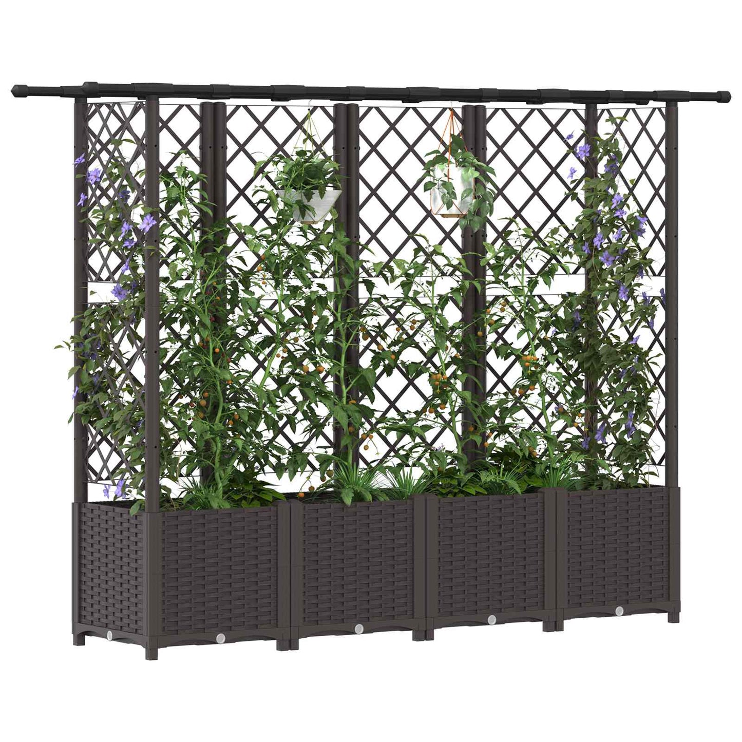 vidaXL Raised Bed with Trellis and Roof Brown 203 x 40 x 138 cm PP