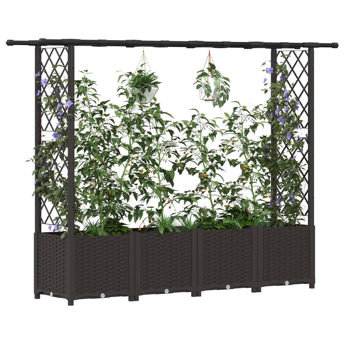 vidaXL Raised Bed with Trellis and Roof Brown 203 x 40 x 136 cm PP