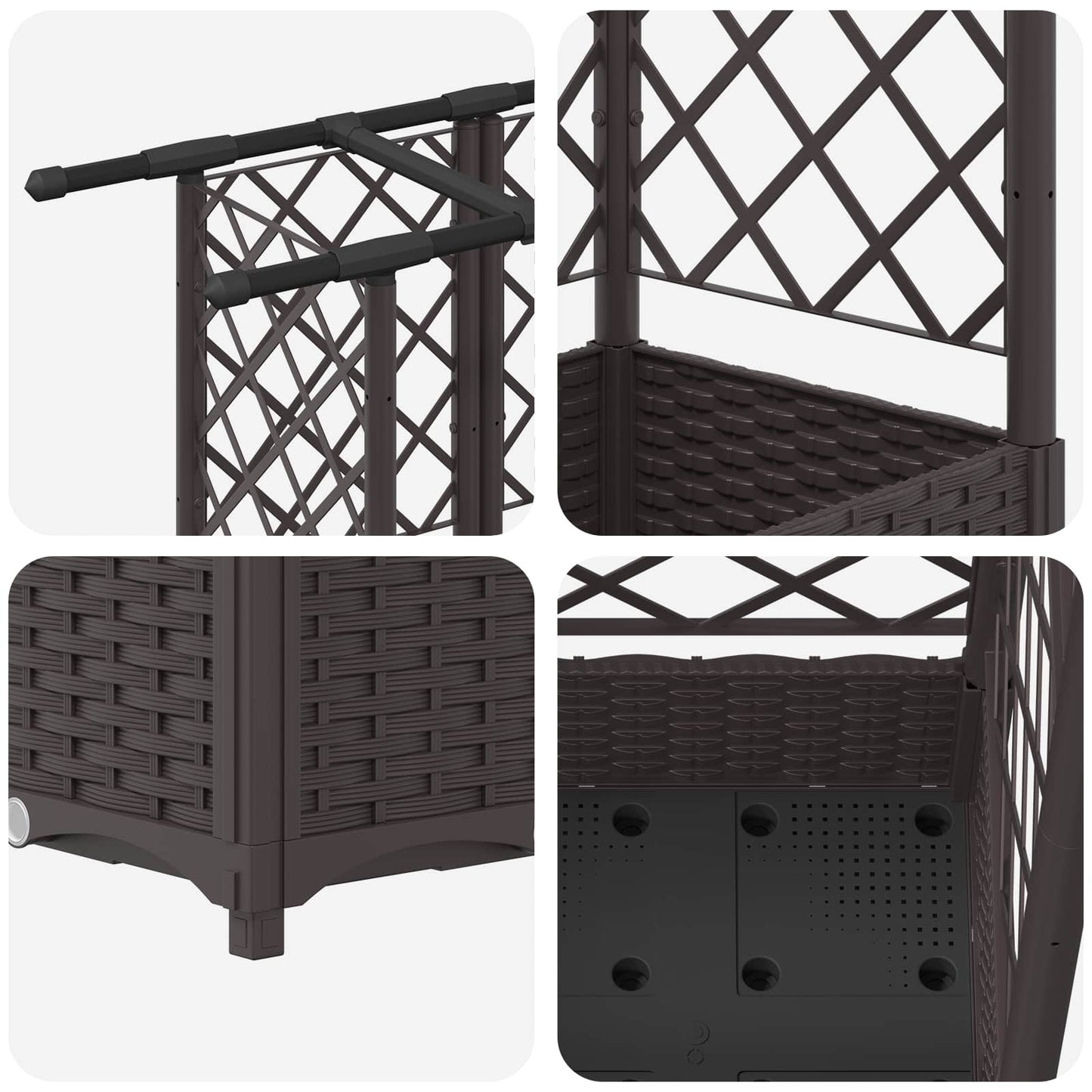 vidaXL Raised Bed with Trellis and Roof Brown 124 x 40 x 123 cm PP