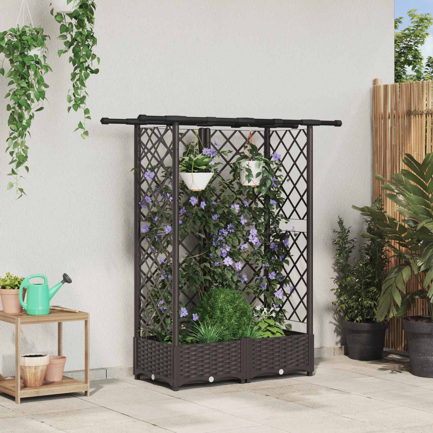 vidaXL Raised Bed with Trellis and Roof Brown 124 x 40 x 123 cm PP