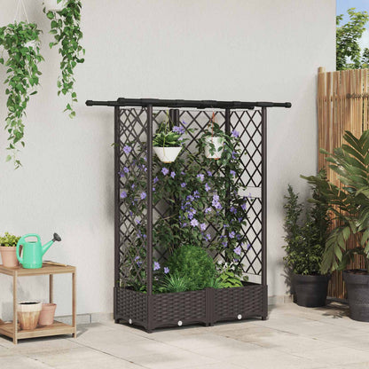 vidaXL Raised Bed with Trellis and Roof Brown 124 x 40 x 123 cm PP