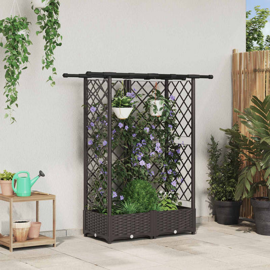 vidaXL Raised Bed with Trellis and Roof Brown 124 x 40 x 121 cm PP