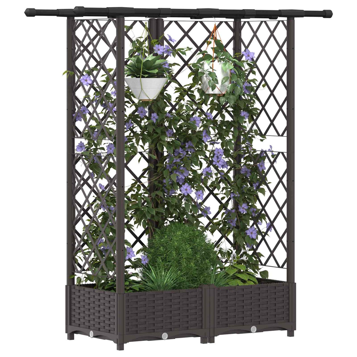 vidaXL Raised Bed with Trellis and Roof Brown 124 x 40 x 123 cm PP
