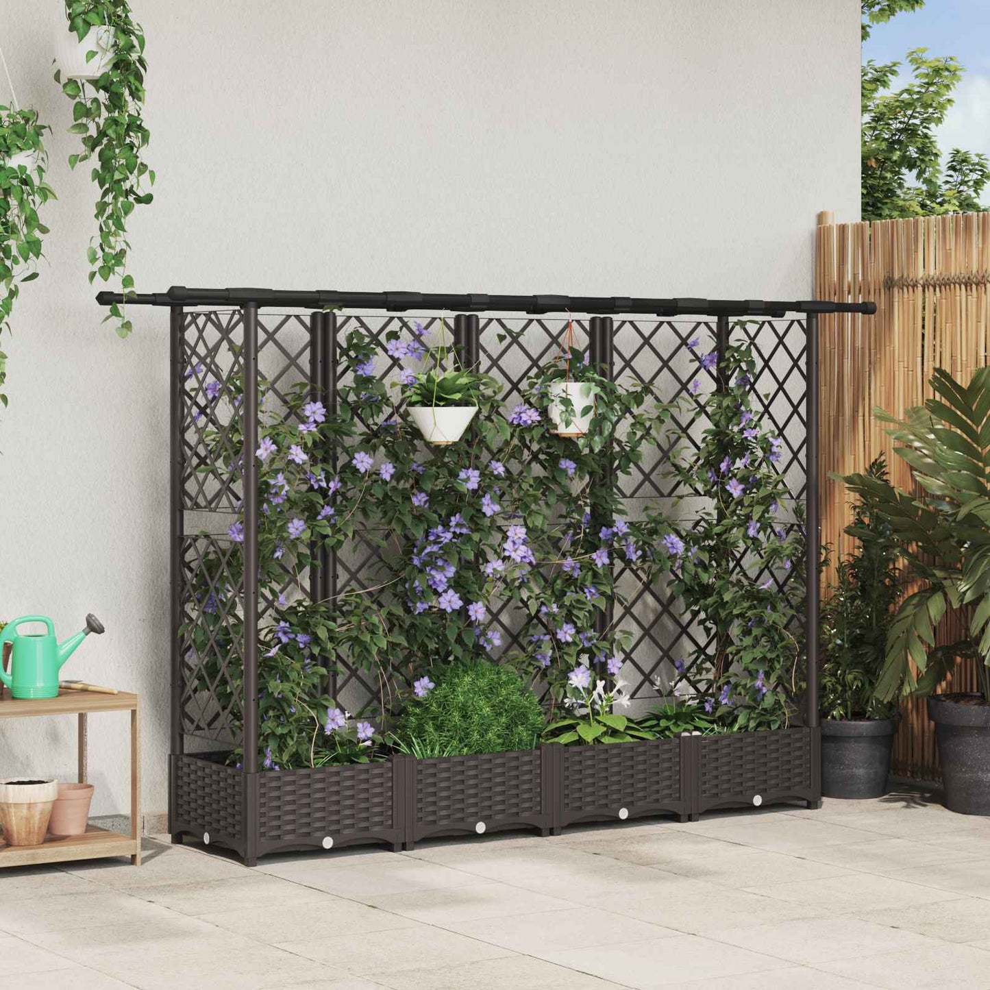 vidaXL Raised Bed with Trellis and Roof Brown 202.5 x 40 x 123 cm PP