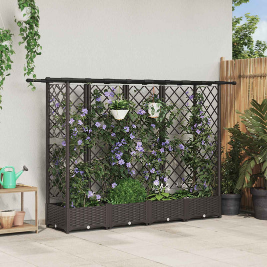 vidaXL Raised Bed with Trellis and Roof Brown 202.5 x 40 x 121 cm PP