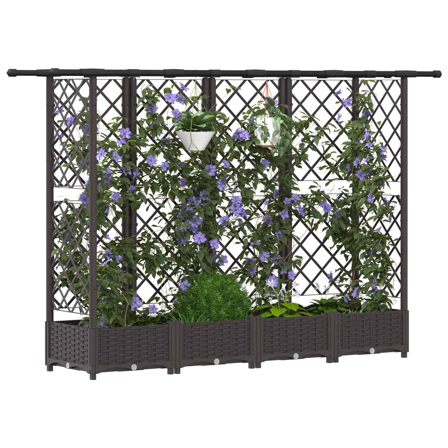 vidaXL Raised Bed with Trellis and Roof Brown 202.5 x 40 x 123 cm PP