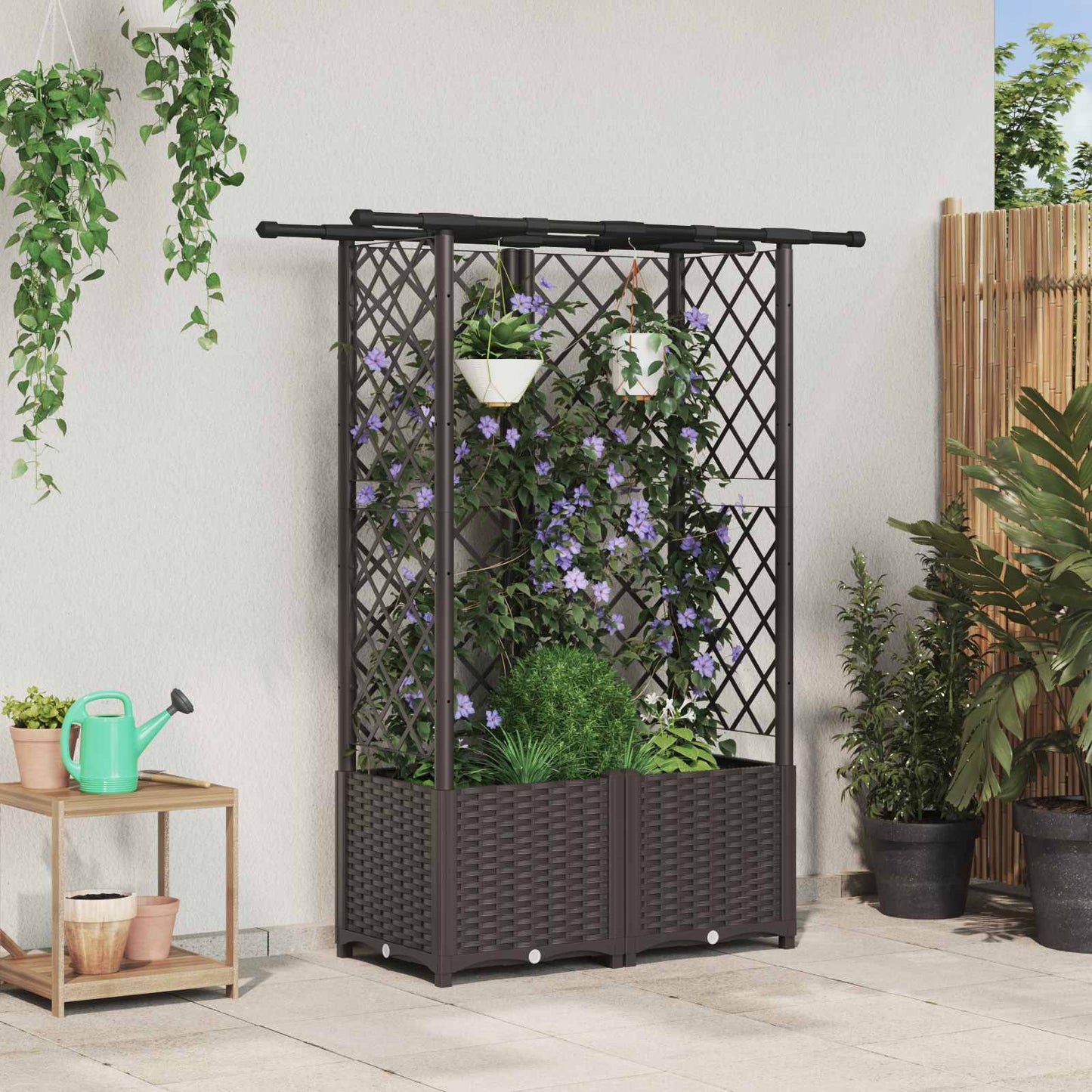 vidaXL Raised Bed with Trellis and Roof Brown 124 x 40 x 138 cm PP